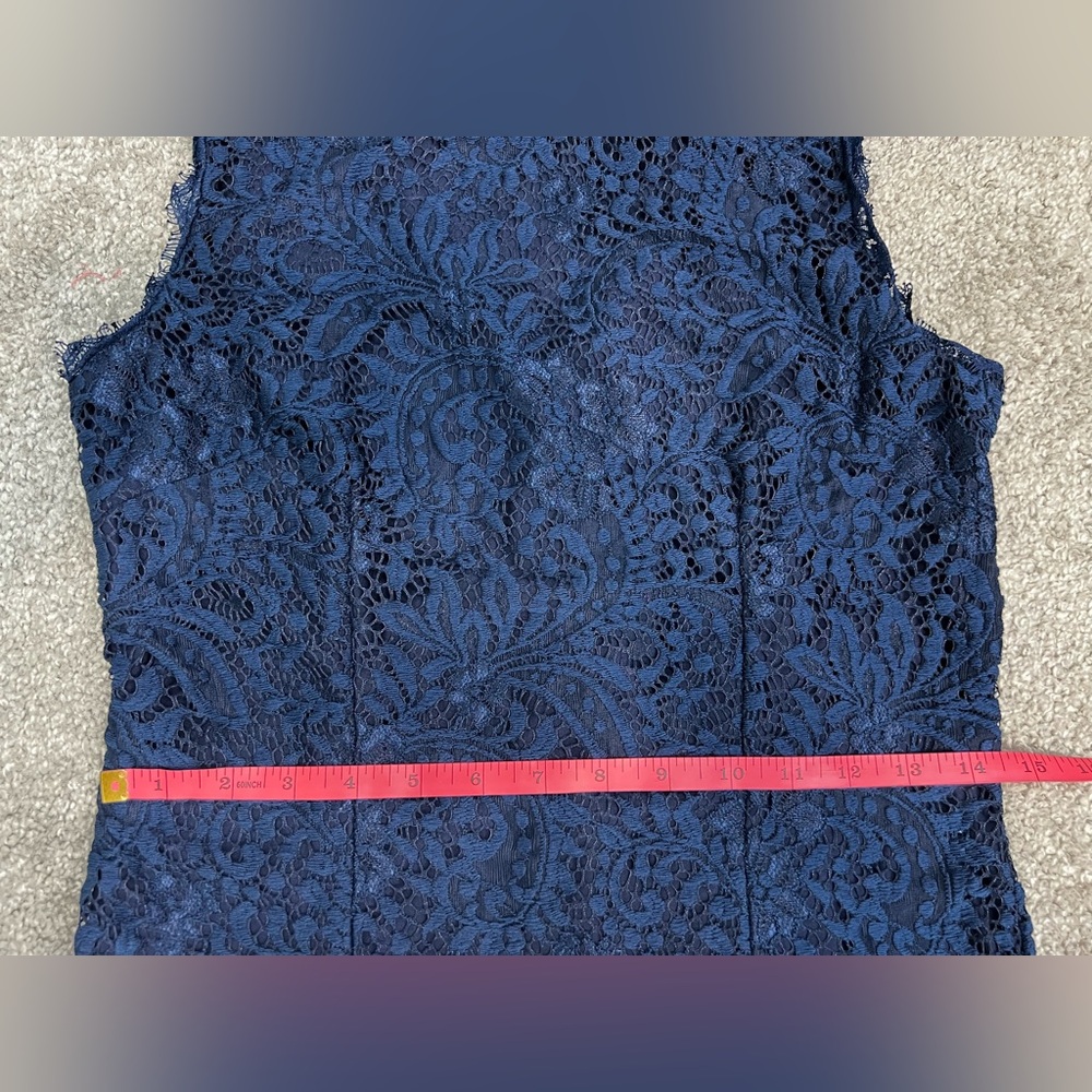 Retro Vintage Navy Blue Lace Sleeveless Dress Vibrant Red Satin Sash Size M #D - Picture 10 of 11